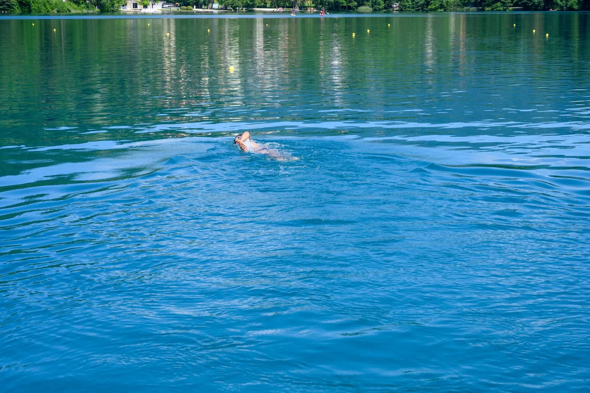 湖畔でくつろぐ人