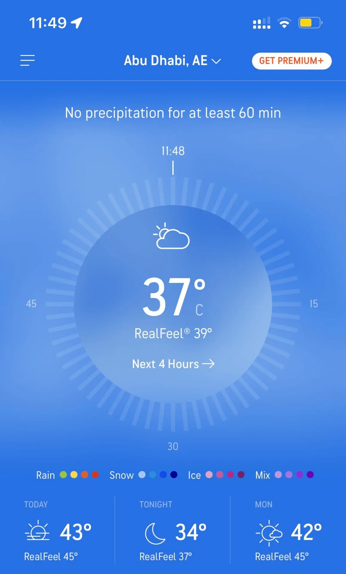 気温37度を示すスクリーンショット