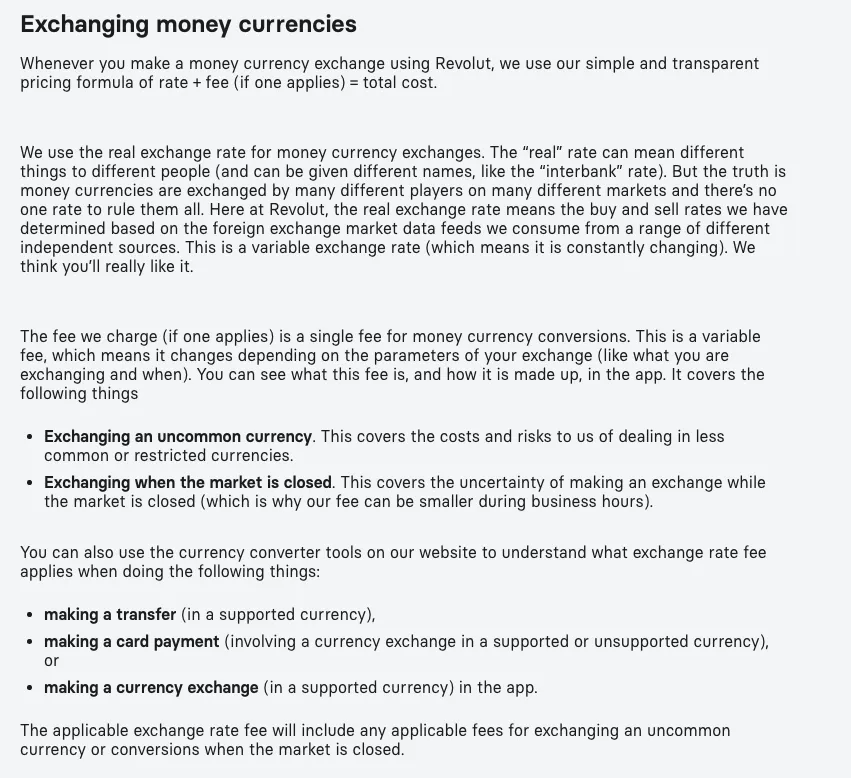 Revolutの手数料テーブル